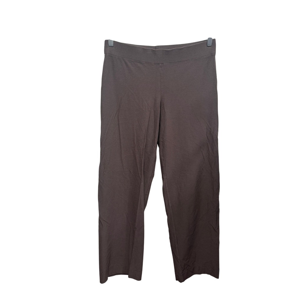 Eileen Fisher Crepe Pull On Pants Womens M Brown Straight Leg Stretch Minimalist